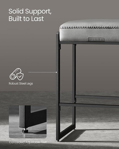 VASAGLE EKHO Collection - Bar Stools Set of 2, Counter Height Bar Stools, Synthetic Leather with Stitching, Mid-Century Modern Counter Stools, 26-Inch Tall, Kichen Home Bar Dining Room, Dove Gray