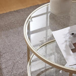 Load image into Gallery viewer, VINGLI Glass Coffee Table, 30" Round Coffee Table, Transparent Glass Coffee Tables for Living Room, 2-Tier Coffee Table with Storage, Modern Center Table with a Beige Frame, Mesa de Centro para Sala