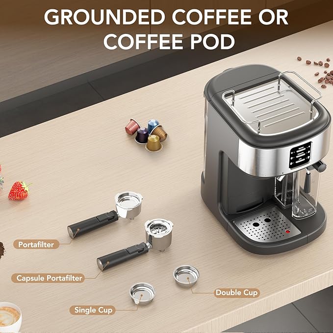 COWSAR 20 Bar Espresso Machine, Cappuccino Machine With Automatic Milk Frother, Latte Machine With Dual Boiler, 57oz Removable Water Tank, Expresso Coffee Machine For Ground Coffee & Capsules