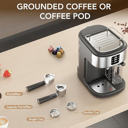 COWSAR 20 Bar Espresso Machine, Cappuccino Machine With Automatic Milk Frother, Latte Machine With Dual Boiler, 57oz Removable Water Tank, Expresso Coffee Machine For Ground Coffee & Capsules