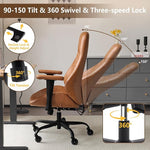 Load image into Gallery viewer, YFO Home Office Desk Chair High Back Office Rubber Casters Ergonomic Computer Chair with Lumbar Support Adjustable Height Rolling Swivel Chair Executive Task Armrests， Brown Leather