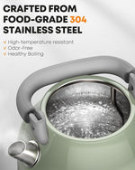 Load image into Gallery viewer, Amaste Electric Kettle, Retro Electric Tea Kettle with Thermometer, 57 Oz Hot Water Kettle for Coffee &amp; Tea, 304 Stainless Steel, 1500W Fast Boiling, Auto Shut-Off &amp; Boil Dry Protection, Matcha Green