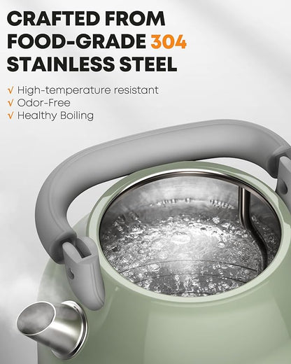 Amaste Electric Kettle, Retro Electric Tea Kettle with Thermometer, 57 Oz Hot Water Kettle for Coffee & Tea, 304 Stainless Steel, 1500W Fast Boiling, Auto Shut-Off & Boil Dry Protection, Matcha Green