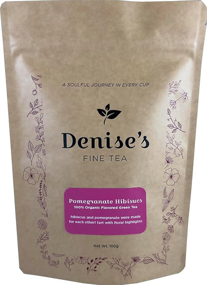 Denise's Fine Tea, USDA Organic, Pomegranate Hibiscus, Flavored Green Tea, Loose Leaf (100g)