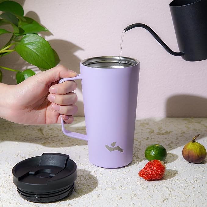 Insulated Tumbler with Handle and Straw, 18 OZ Travel Coffee Mug Stainless Steel Cup Metal Water Bottle,Taro