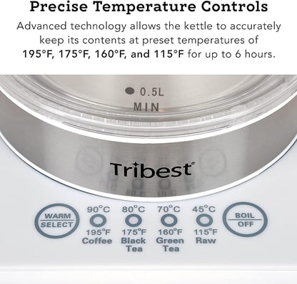 Tribest GKD-450 Hot Water Kettle, Electric Water Boiler & Water Warmer with Glass Tea Kettle, 110V, White