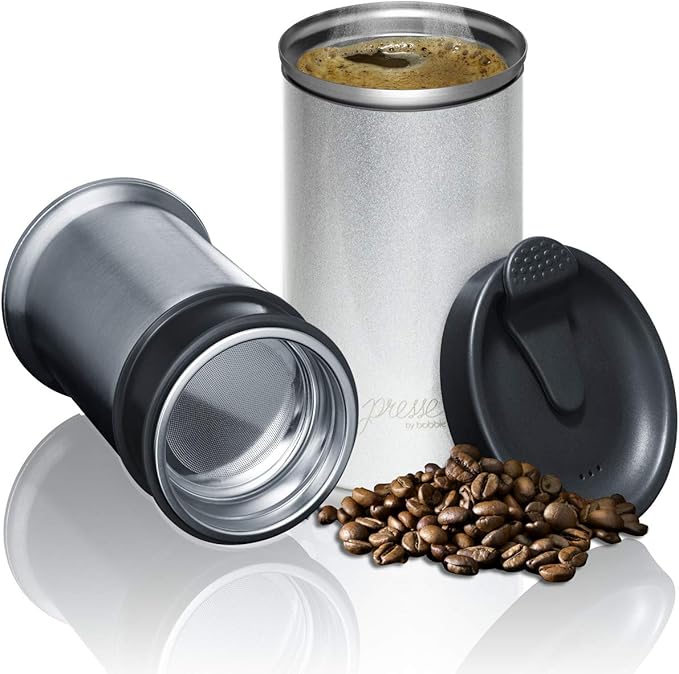 PRESSE by Bobble French Coffee Press And Insulated Stainless Steel Travel Tumbler for On-The-Go Brewing - 13 oz (Brown)