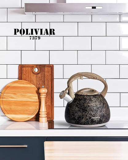 POLIVIAR Tea Kettle, Iron Grey Tea Pot Stovetop, 2.7 Quart Loud Whistling Coffee and Teapot, Food Grade Stainless Steel for Anti-Hot Handle and No-Rust, Suitable for All Heat Sources (JX2020-RB30)