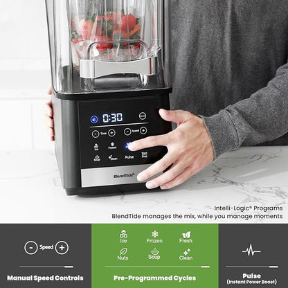 Commercial Blender, 1500W Vacuum Blender for Less Foam, Professional-Grade Quiet Shield, Kitchen Timer, 9 Speeds, 6 Programs for Smoothies, Frozen Drinks, Self-Cleaning, 64oz Bulk Production