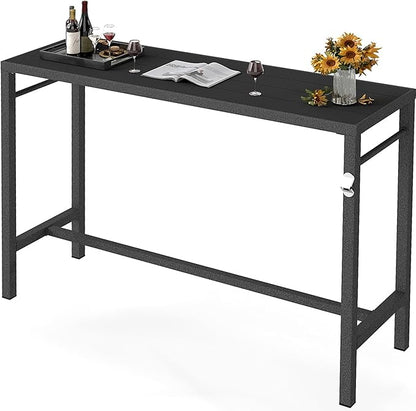 53*39*17 Outdoor Bar Table Extra Wide,Tall Bar Height Outdoor Pub Table, Ideal for Patio, Hot Tub, Dining, Balcony, Poolside, Weatherproof Composite Top, Rustproof, Built In Bottle Opener,Black