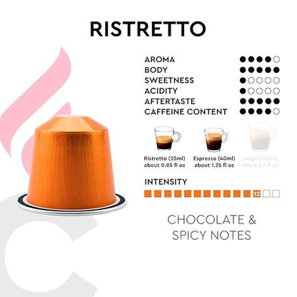 CARRARO 1927 Ristretto - 100 Aluminum Coffee Pods Compatible with Nespresso Original line - Intensity 12/14, Dark Roast Coffee Capsules Made in Italy