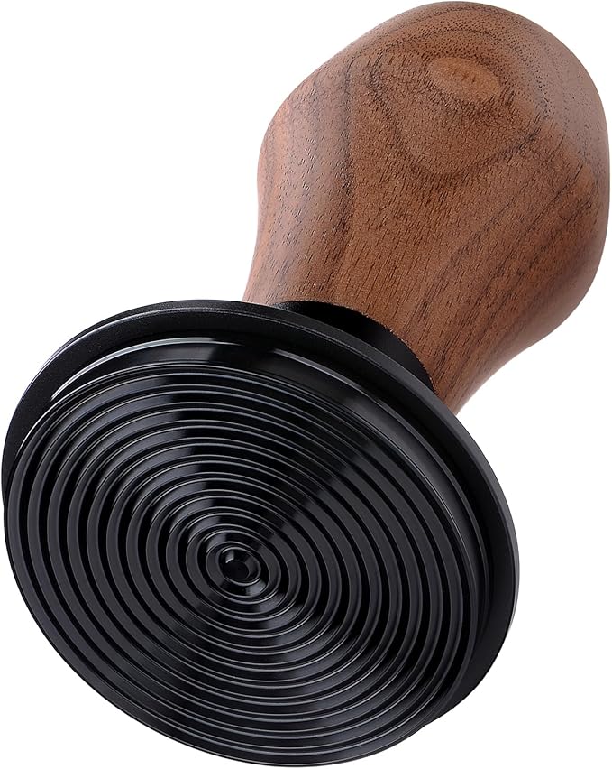 Normcore 58mm Espresso Tamper, Spring Loaded Coffee Tamper 58mm With Titanium PVD Coating Ripple Base, Genuine American Walnut Handle