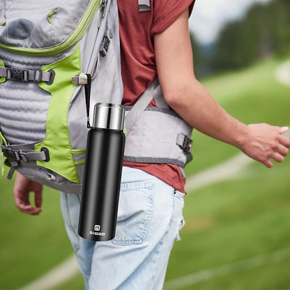 Insulated vacuum Thermo Bottle 1000ml/33.8oz with cup Stainless steel coffee bottles for hot and cold drink water flask.(Black,1000ml)