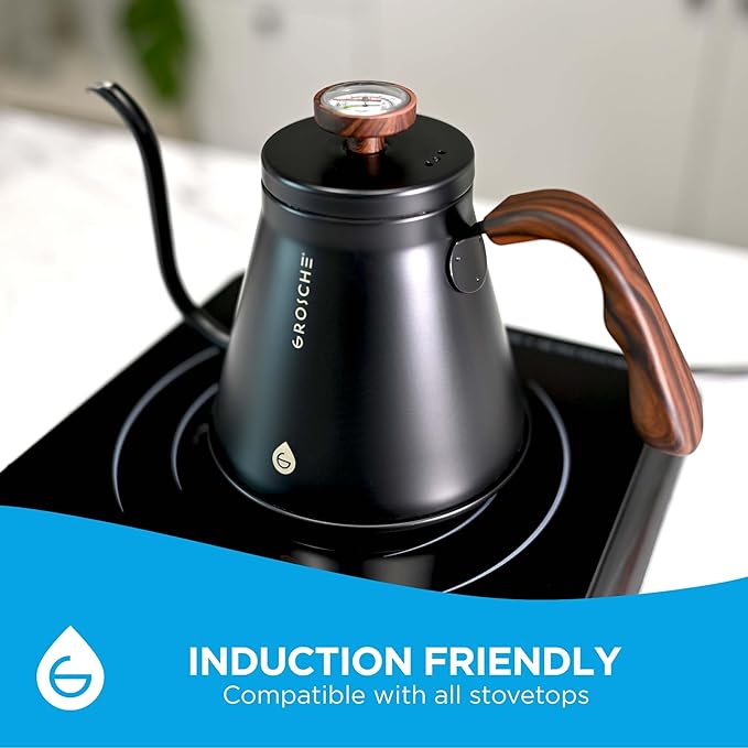 GROSCHE - Marrakesh Gooseneck Kettle Stovetop - Stainless Steel Pour Over Coffee Kettle Stovetop - Tea Kettle - Stovetop Gooseneck Kettle - Coffee & Tea Kettle - Home Essentials, Black (34 fl. oz)