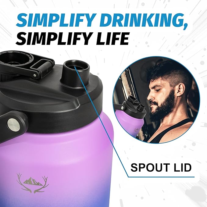 NATURE PIONEOR Insulated Water Bottles with Strap Pouch - 84 oz Stainless Steel Vacuum Bottle with Holder/Carrier/Sleeve - 18/8 Food Grade 84oz Water Jug