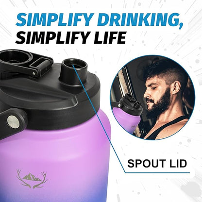 NATURE PIONEOR Insulated Water Bottles with Strap Pouch - 84 oz Stainless Steel Vacuum Bottle with Holder/Carrier/Sleeve - 18/8 Food Grade 84oz Water Jug