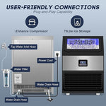 Load image into Gallery viewer, Commercial Ice Maker Machine 300LBS/24H with 75LBS Storage Bin, Stainless Steel Undercounter/Freestanding Ice Maker Machine for Home Bar Outdoor, 108PCS Ice Cubes Ice Machine, Self Cleaning