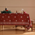 Load image into Gallery viewer, Designer Christmas Red Long Tablecloth Rectangular,Linen Table Cloth with Snowflakes Pattern,Wrinkle Resistant Decor Tablecloths for Dining Kitchen Thanksgiving Christmas,63"*94"-Carol C