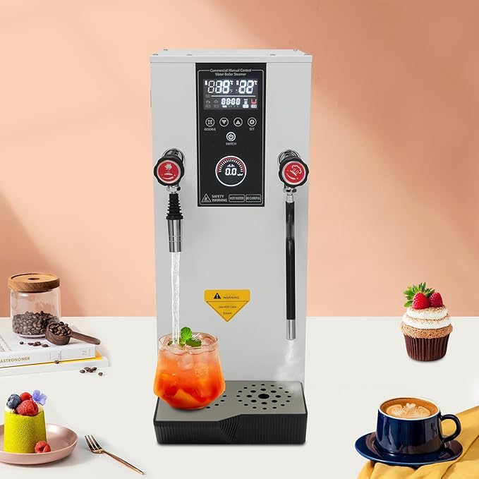Commercial Milk Frother Automatic Steam Boiler Water Frothing Machine Electric Milk Foam Machine with LED Display 24H Timing Function for Coffee Tea Dessert Shop (12L-White)