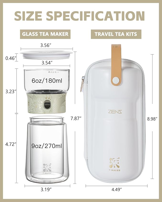 ZENS Cool Glass Teapot with Infuser, Smart One Touch Tea Maker for Loose Tea Diffusers with Insulated Mug and Portable Tea Kits, Enchanted Teapot Alternatives for Tea Lover Gifts