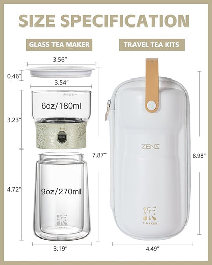 ZENS Cool Glass Teapot with Infuser, Smart One Touch Tea Maker for Loose Tea Diffusers with Insulated Mug and Portable Tea Kits, Enchanted Teapot Alternatives for Tea Lover Gifts