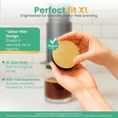 Gold Reusable Disc Filter Compatible with AeroPress XL Coffee Maker – Titanium-Coated Stainless Steel, Washable, Eco-Friendly, Travel Ready – Fits AeroPress XL Only - By Think Crucial