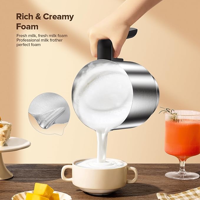 Milk Frother and Steamer, Large Capacity Detachable Electric Milk Frother, Automatic Warm and Cold Foam Maker, Hot Chocolate Maker, BPA Free, Black