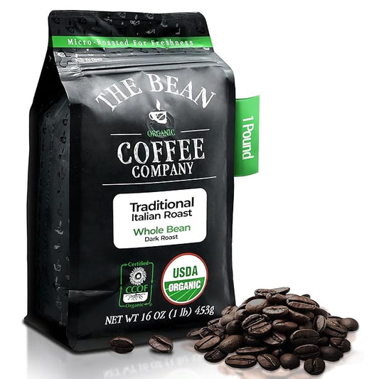 The Bean Organic Coffee Company Il Chicco (Traditional Italian Roast), Dark Roast, Whole Bean Coffee, 16-Ounce Bag