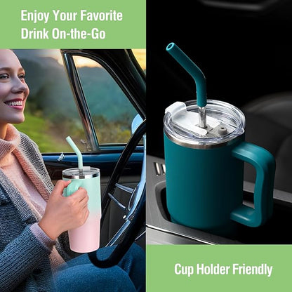 Zukro 24 oz Ceramic Lined Insulated Tumbler with Handle and Straw, No Metal Taste or Smell, Travel Coffee Mug with Spillproof Lids, No Sweat Stainless Steel Cup, Dishwasher Safe, Black