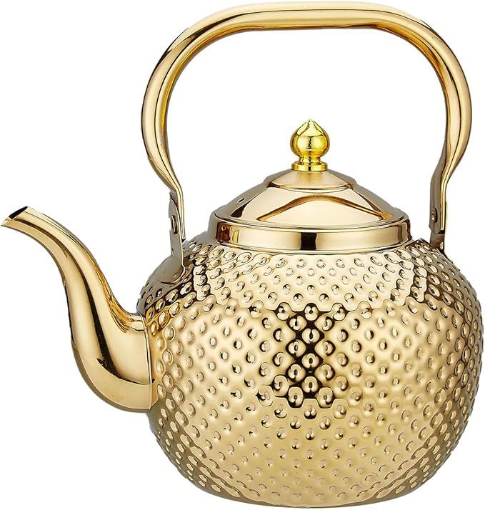 SANQIAHOME 1500ml teapot with Infuser stainless steel Water Boilers lifting handle Tea Maker Water Kettle for Induction/Gas gold