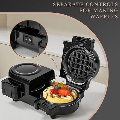 Mini Waffles Maker with 8 Removable Plates, 4 in 1 Double Small Waffle Maker Mini- Waffle, Heart Waffle, Pancake, Donut, 5" Non Stick Waffle Iron for Kid, Use One/Both Sides By the Button On the Back