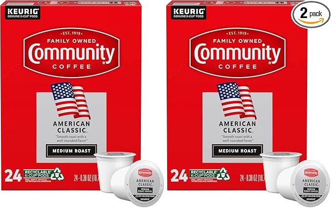 Community Coffee American Classic 24 Count Coffee Pods, Medium Roast, Compatible with Keurig 2.0 K-Cup Brewers, 24 Count (Pack of 2)