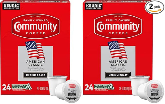 Community Coffee American Classic 24 Count Coffee Pods, Medium Roast, Compatible with Keurig 2.0 K-Cup Brewers, 24 Count (Pack of 2)