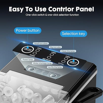 Sweetcrispy Countertop Ice Maker Machine, Portable Self-Cleaning Ice Machine with Ice Scoop, Basket and Handle, 9 Cubes in 6 Mins, 26.5lbs/24Hrs, 2 Sizes of Bullet Ice for Home Kitchen, Coal Black