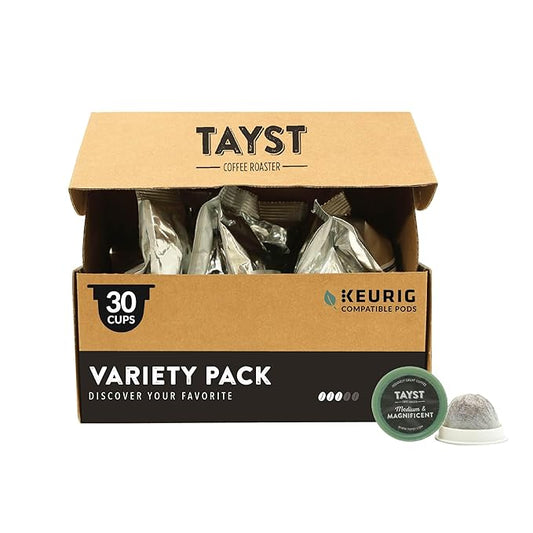 Tayst Coffee Pods, Variety Pack Assortment, K Cups Compatible with Keurig Coffee Maker, Sustainable Single Serve, Pack of 30
