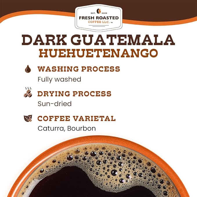 Fresh Roasted Coffee, Dark Guatemala Huehuetenango | 2 lb (32 oz) | Single Origin | Dark Roast | Kosher | Whole Bean