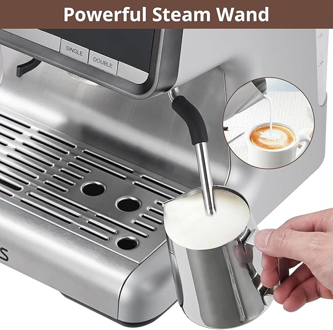 Semi-Automatic Espresso Machine - 1450W/20 Bar Professional Coffee Machine,30Grinder Settings, Fast Heating, Milk Frother Steam Wand, Home & Hotel Use, Silver