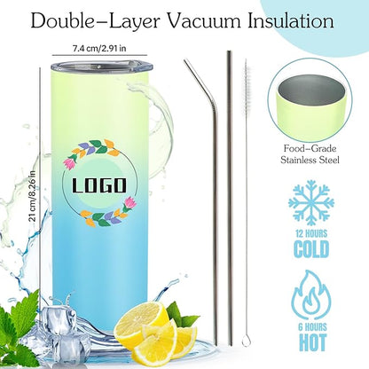 Personalized Tumbler with Picture, Custom Stainless Steel Skinny Tumbler with Logo Text, Personalized Cup Gifts for Women Men Birthday Christmas, Bulk Corporate Gifts