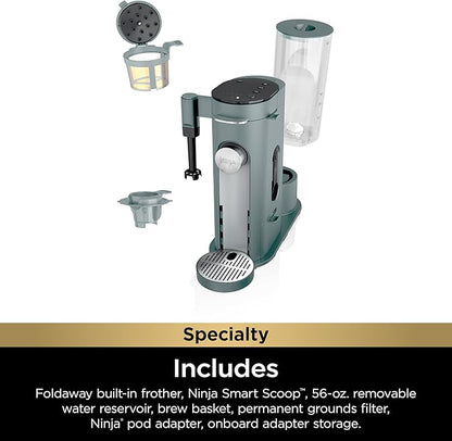 Ninja Pods & Grounds Specialty Single-Serve Coffee Maker, K-Cup Pod Compatible, Built-In Milk Frother, 6-oz. Cup to 24-oz. Travel Mug Sizes, Iced Coffee Maker, 1550 watts, Sage Green, PB051SG