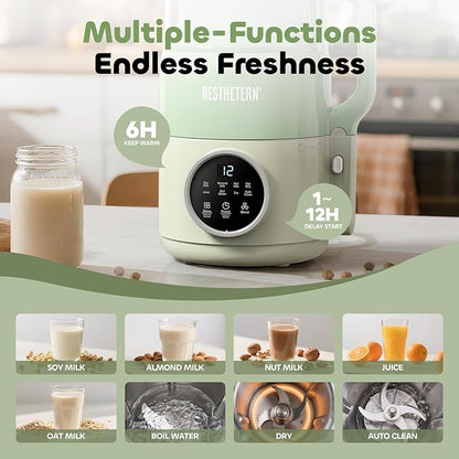 Nut Milk Maker Machine, Soy Milk & Oat Milk Maker with 8 Presets, High-Speed Blender, Auto-Clean, Delay Start, 33oz Almond Milk Maker for Plant-Based & Dairy-Free Beverages, Green