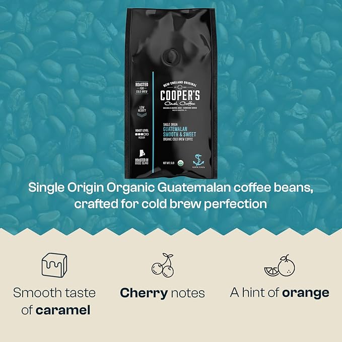 Guatemala Organic Cold Brew Coffee, Single Origin & Gourmet Beans, Tasting Notes of Milk Chocolate, Creamy Caramel & A Hint of Orange, Medium Roast Coarse Ground Beans, 5 lb Coffee Bag