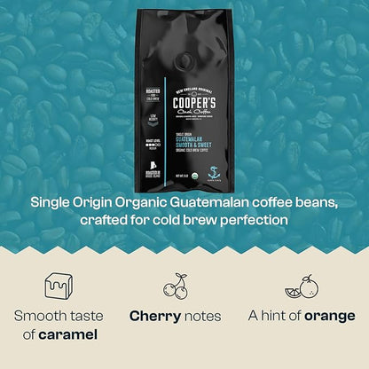 Guatemala Organic Cold Brew Coffee, Single Origin & Gourmet Beans, Tasting Notes of Milk Chocolate, Creamy Caramel & A Hint of Orange, Medium Roast Coarse Ground Beans, 5 lb Coffee Bag