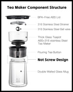 Load image into Gallery viewer, ZENS Modern Glass Tea Infuser Teapot, Smart One Touch Tea Maker for Loose Tea Diffusers with Insulated Mug and Portable Tea Kits, Cool Gongfu Tea Pot for Black Tea Lover Gifts
