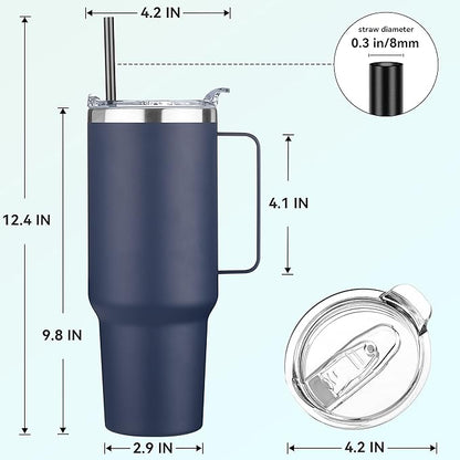 HASLE OUTFITTERS 40 oz Stainless Steel Tumbler with Handle, Vacuum Insulated Tumblers Bulk, Reusable Double Wall Travel Coffee Mug, Durable Powder Coated Water Bottle(Navy, 1)
