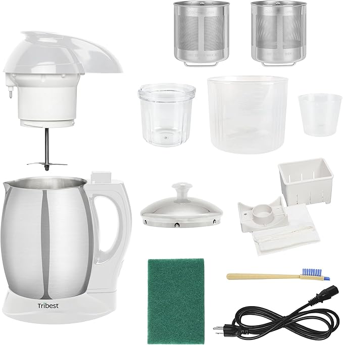 Tribest SB-132 Soyabella Automatic Soy and Other Plant-Based Milk Maker with Tofu Kit (White/Stainless Steel)
