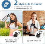 Load image into Gallery viewer, Volhoply 32 oz Water Bottles Bulk 2 Pack with Straw Lid &amp; Spout Lid,Insulated Sports Water Bottle,Double Wall Vacuum Stainless Steel Cups,Leakproof Wide Mouth Metal Flask for Travel(Silver,2)