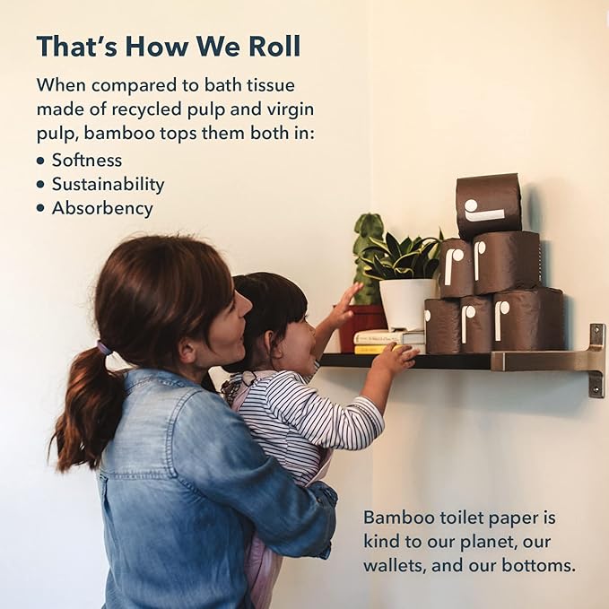 Reel Premium Toilet Paper - 24 Rolls of Toilet Paper - 3-Ply Made From Tree-Free - Zero Plastic Packaging, Septic Safe