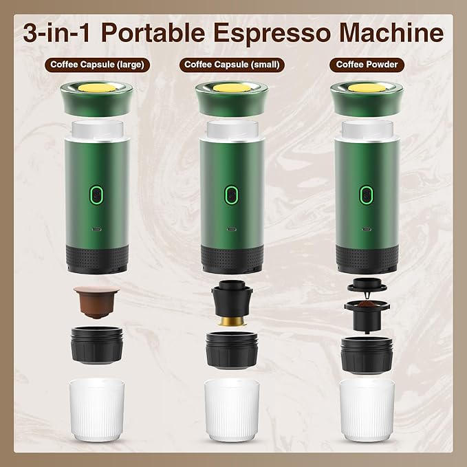 Portable Electric Espresso Machine, Portable Coffee Maker for Travel, Self-Heating Car Espresso Maker, Compatible with Ground Coffee & NS Capsule for Camping, RV, Travel, Office