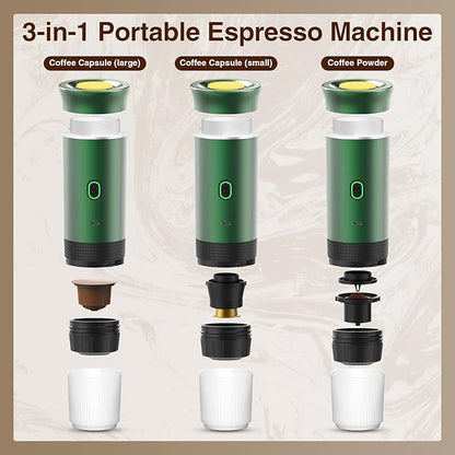Portable Electric Espresso Machine, Portable Coffee Maker for Travel, Self-Heating Car Espresso Maker, Compatible with Ground Coffee & NS Capsule for Camping, RV, Travel, Office