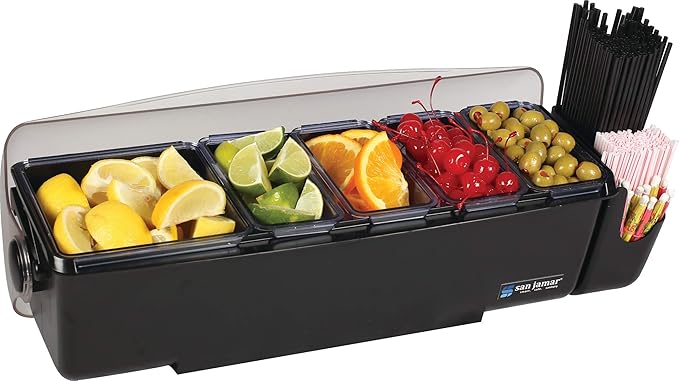 San Jamar Dome Garnish Center 5 Tray with Dome Lid for Kitchen, Bar, And Restaurants, Plastic, 8 Pints, Black